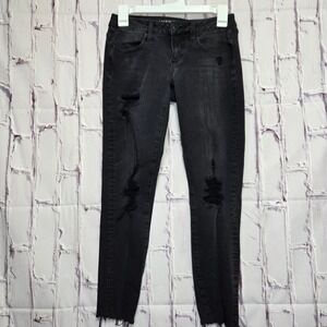 American Eagle Outfitters Super Low Jegging Black Distressed Jeans Womens Sz 2